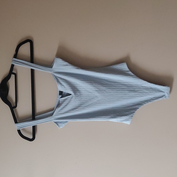 Light Blue V Neck Bodysuit - Picture 1 of 5